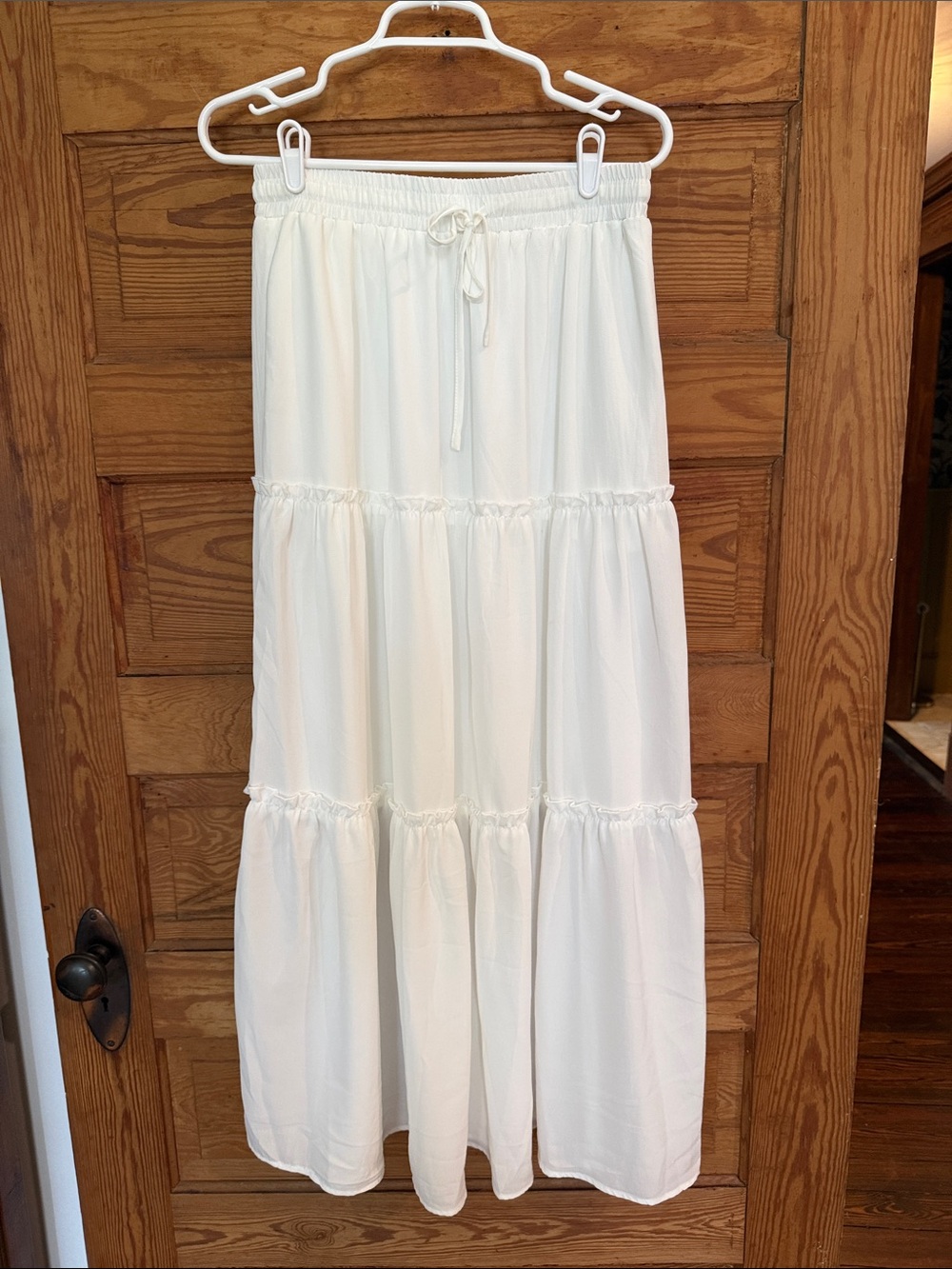 Women’s White Tiered Maxi Skirt - Elastic Waist